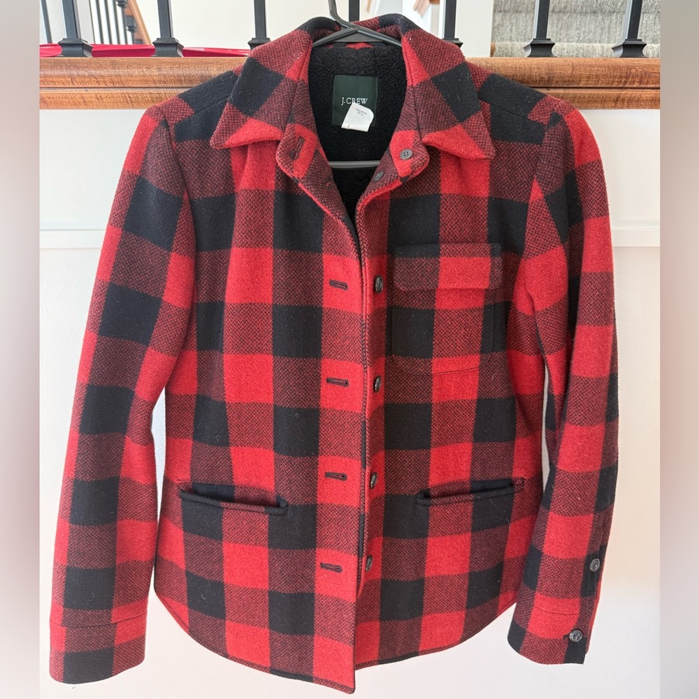 Jcrew buffalo plaid check wool barn coat